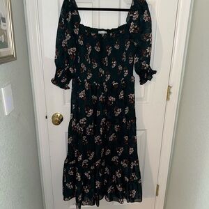 Baltic Born Dark Green Floral Midi Dress